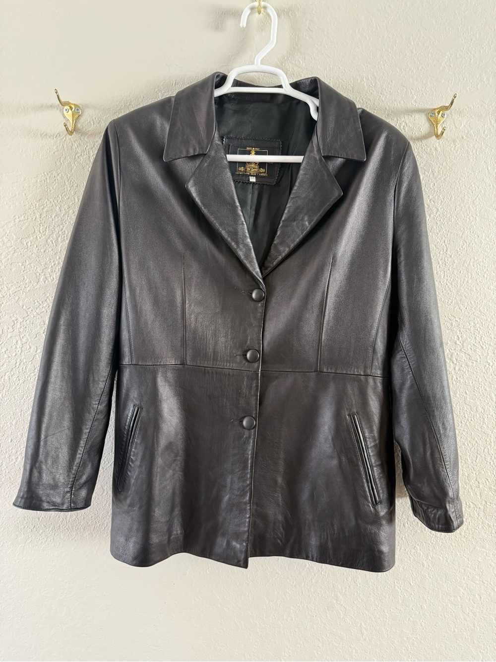 Vera Pelle Men’s XL Black 3 Button Front Leather Blazer Jacket Made in Italy